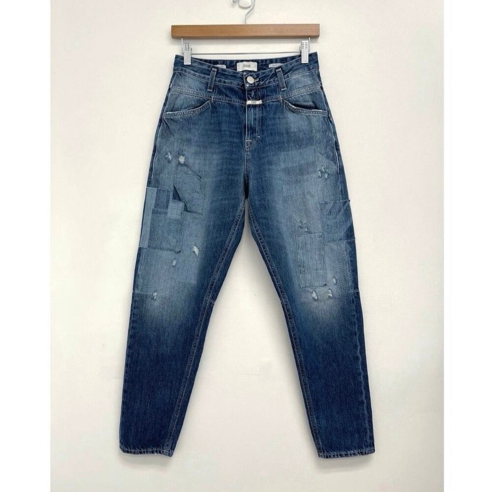 Closed X-Lent Distressed Patchwork Relaxed Yoke Tapered Ankle Jeans Size 25